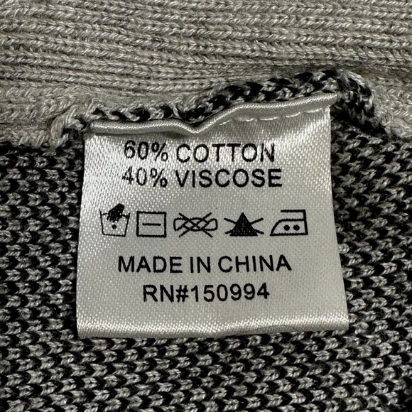 Belldini Plaid Mock Neck Sweater M Gray Black White 3/4 Sleeve Quiet Luxury Knit - Picture 6 of 7